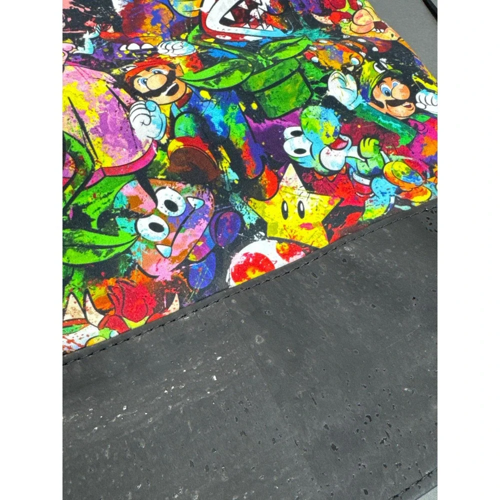 Handmade Super Mario Bros Graffiti Drawstring Backpack Black Cork Bottom 16x13